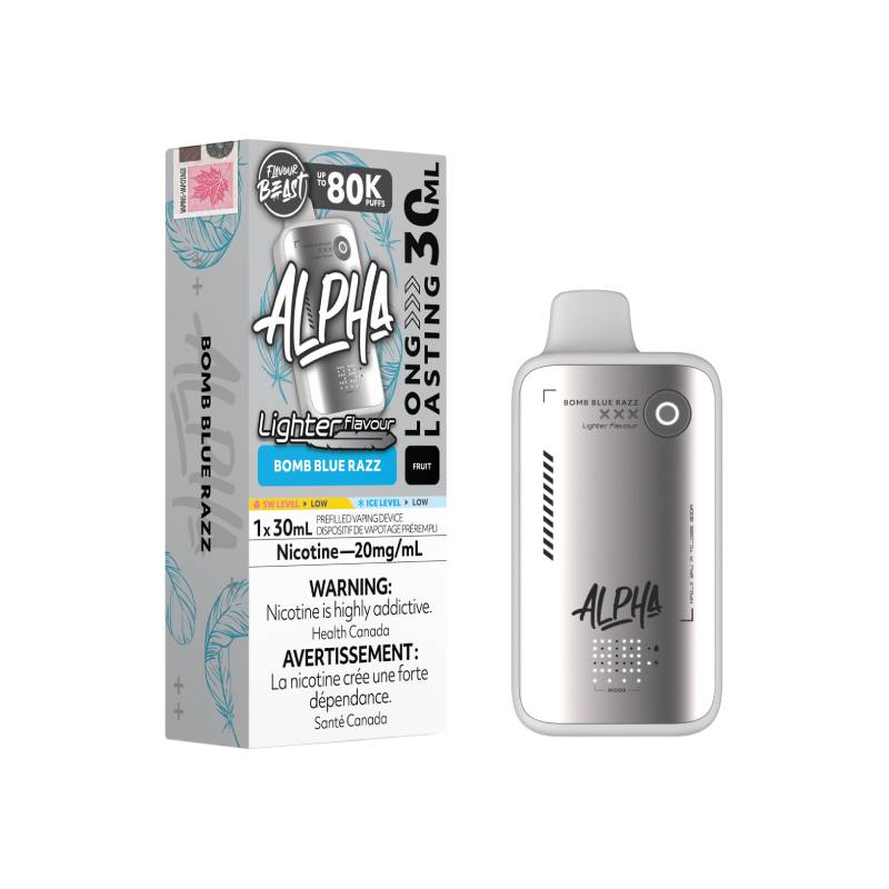 Flavour Beast ALPHA 80K Lighter Flavours Bomb Blue Razz disposable vape with retail packaging