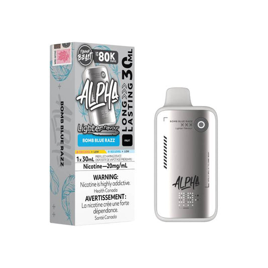 Flavour Beast ALPHA 80K Lighter Flavours Bomb Blue Razz disposable vape with retail packaging
