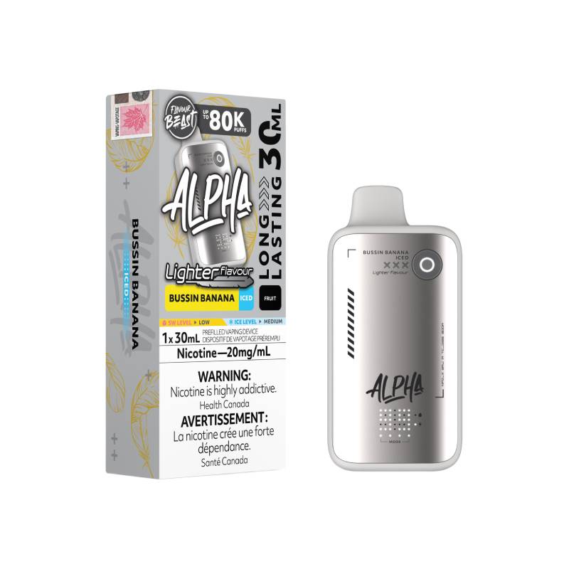 Flavour Beast ALPHA 80K Lighter Flavours Bussin' Banana Iced disposable vape with retail packaging