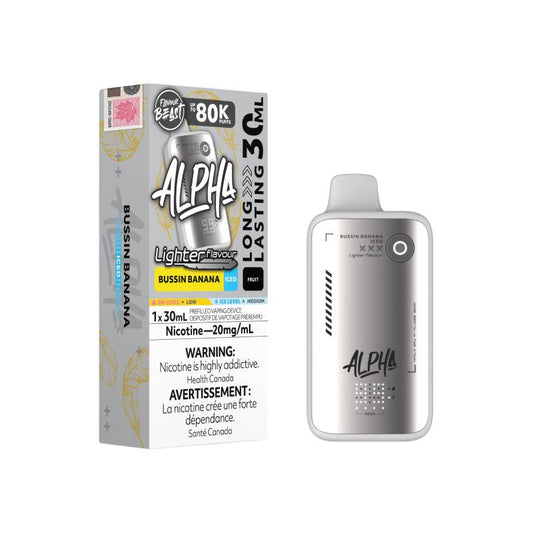 Flavour Beast ALPHA 80K Lighter Flavours Bussin' Banana Iced disposable vape with retail packaging