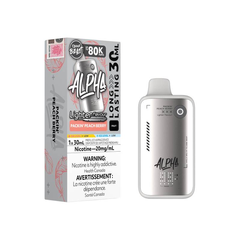 Flavour Beast ALPHA 80K Lighter Flavours Packin' Peach Berry disposable vape with retail packaging