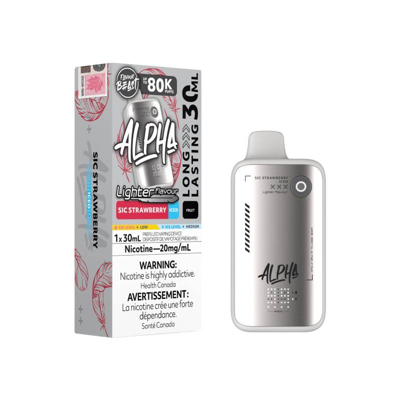 Flavour Beast ALPHA 80K Lighter Flavours Sic Strawberry Iced disposable vape with retail packaging