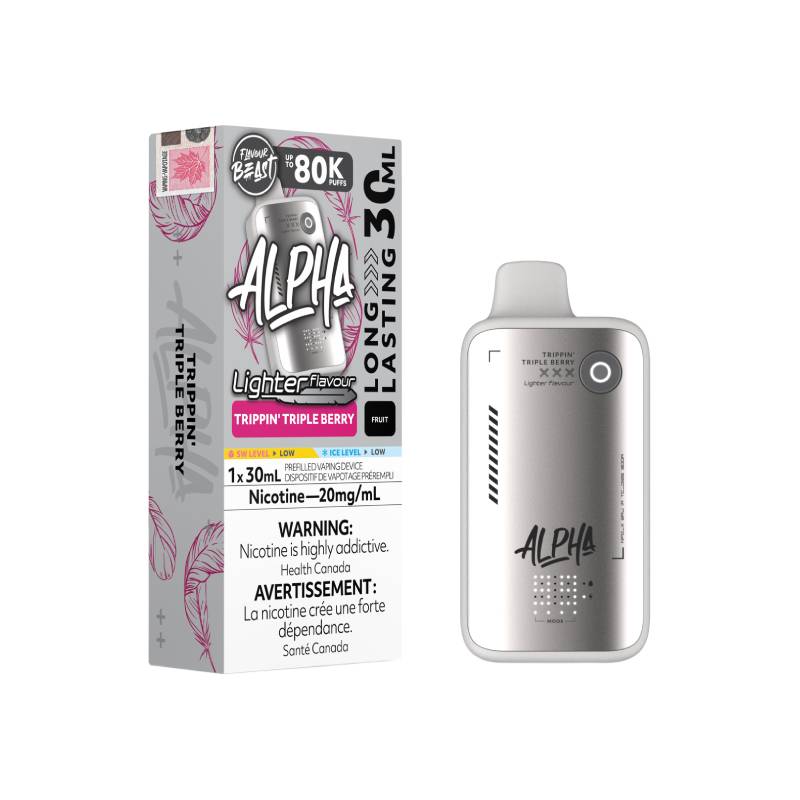 Flavour Beast ALPHA 80K Lighter Flavours Trippin' Triple Berry disposable vape with retail packaging
