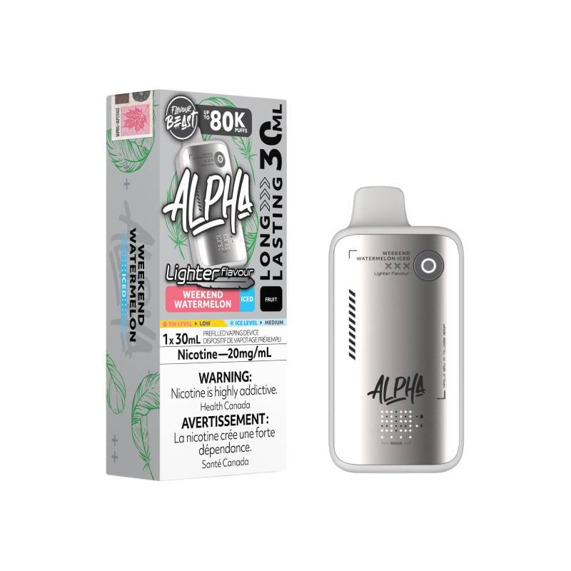 Flavour Beast ALPHA 80K Lighter Flavours Weekend Watermelon Iced disposable vape with retail packaging