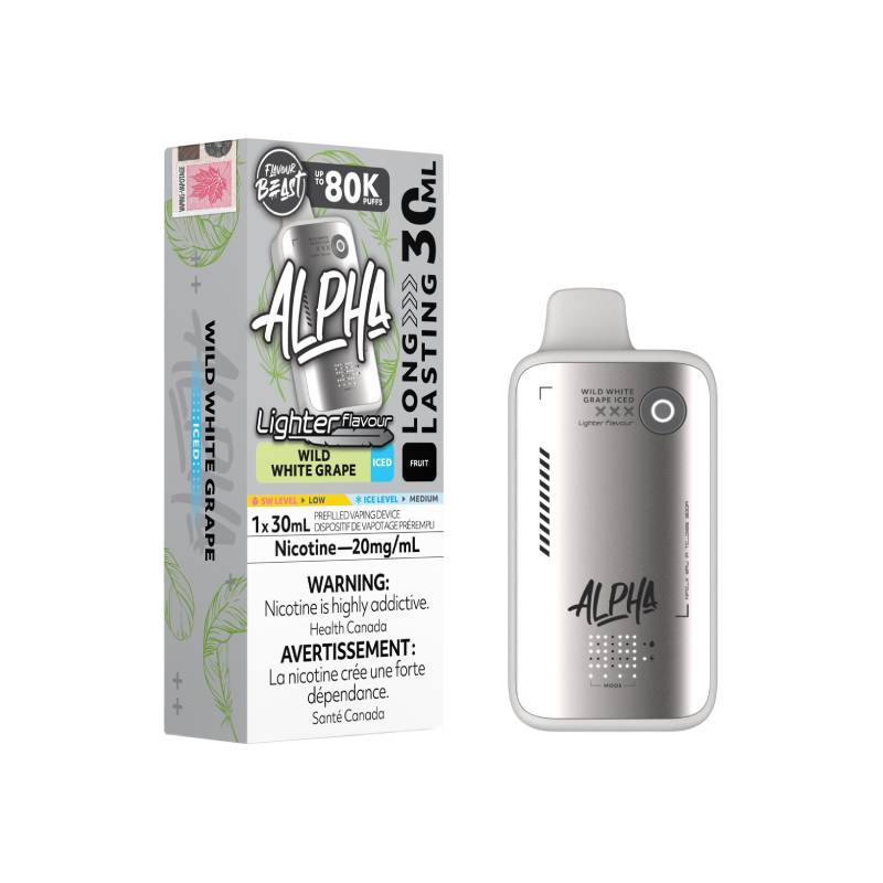 Flavour Beast ALPHA 80K Lighter Flavours Wild White Grape Iced disposable vape with retail packaging