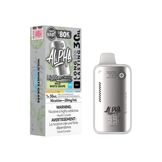 Flavour Beast ALPHA 80K Lighter Flavours Wild White Grape Iced disposable vape with retail packaging