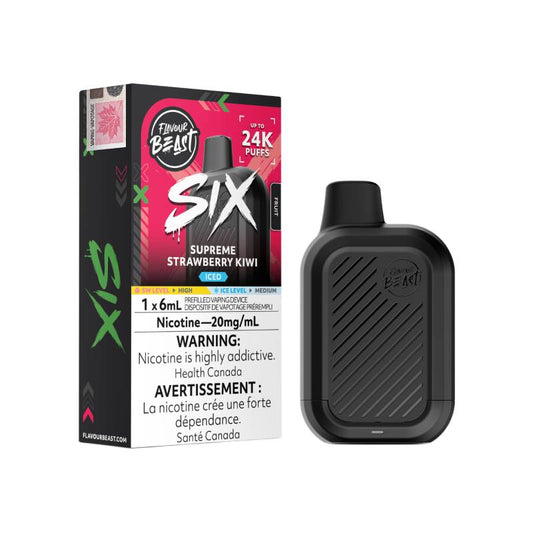 Flavour Beast SIX 24K Supreme Strawberry Kiwi disposable vape with retail packaging