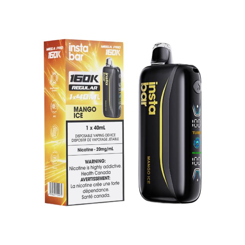 Insta Bar Mega Pro 160K Mango Ice disposable vape with retail packaging