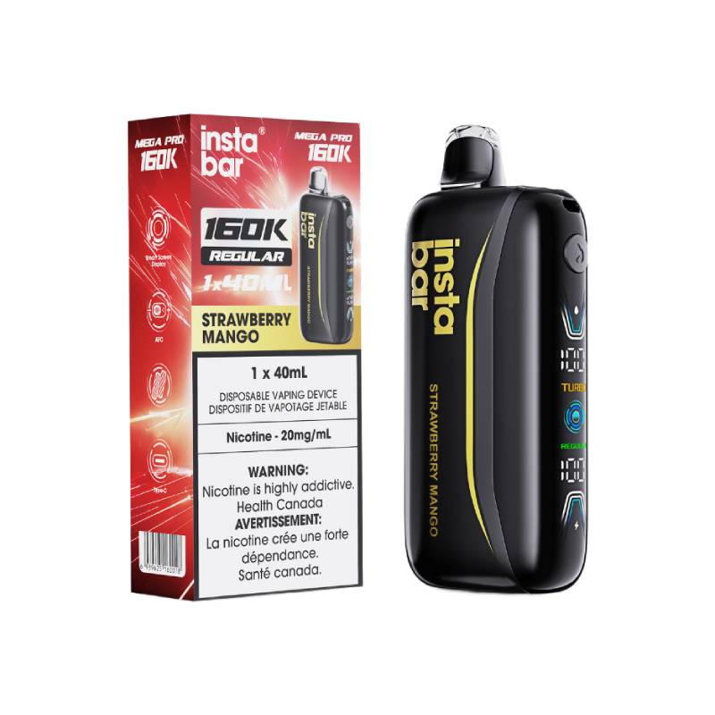 Insta Bar Mega Pro 160K Strawberry Mango disposable vape with retail packaging
