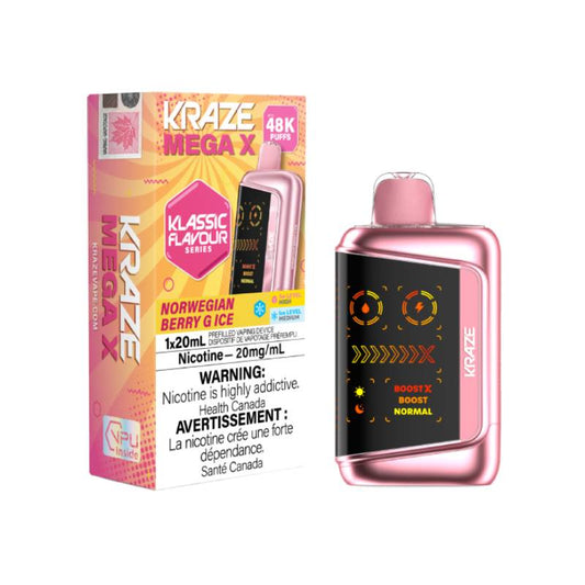 Kraze Mega X 48K Norwegian Berry G Ice Disposable Vape 20mg with up to 48000 puffs and icy berry blend flavour