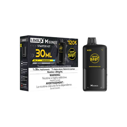 Level X M Series M30 120K Bussin' Banana vape starter kit with device and retail packaging