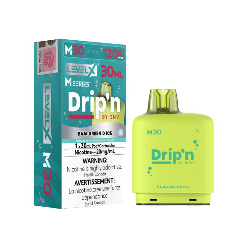 Level X M Series M30 120K Drip'n by ENVI Baja Green D Ice prefilled vape pod with retail packaging