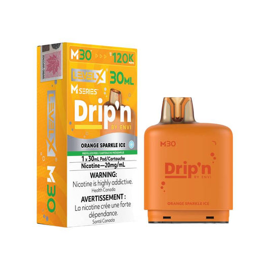 Level X M Series M30 120K Drip'n by ENVI Orange Sparkle Ice prefilled vape pod with retail packaging