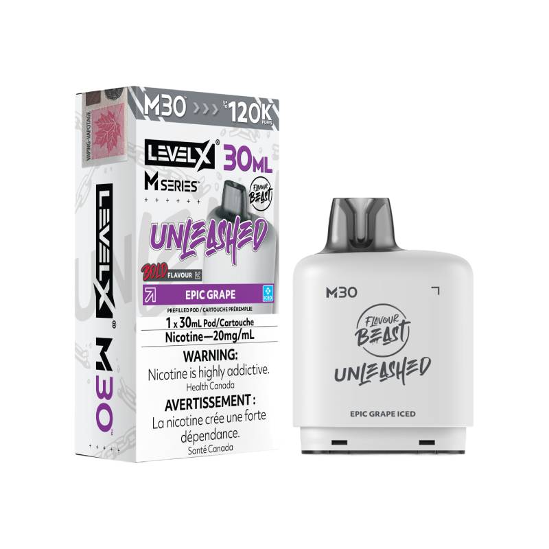 Level X M Series M30 120K Flavour Beast Epic Grape prefilled vape pod with retail packaging