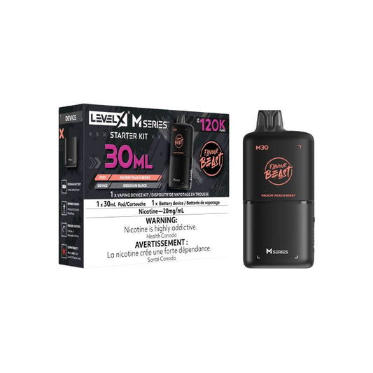 Level X M Series M30 120K Packin' Peach Berry vape starter kit with device and retail packaging