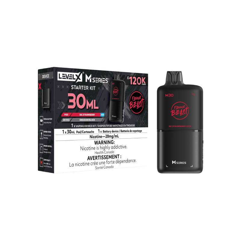 Level X M Series M30 120K Sic Strawberry vape starter kit with device and retail packaging