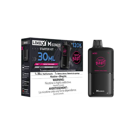 Level X M Series M30 120K Trippin' Triple Berry vape starter kit with device and retail packaging