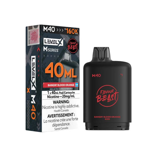 Level X M Series M40 160K Bangin' Blood Orange Iced vape pod with retail packaging