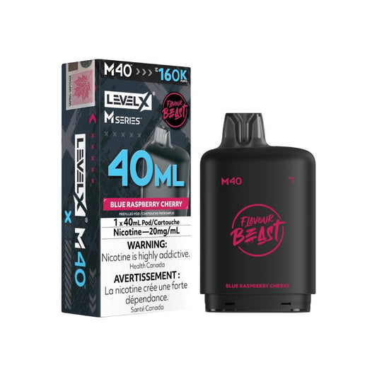 Level X M Series M40 160K Blue Raspberry Cherry vape pod with retail packaging