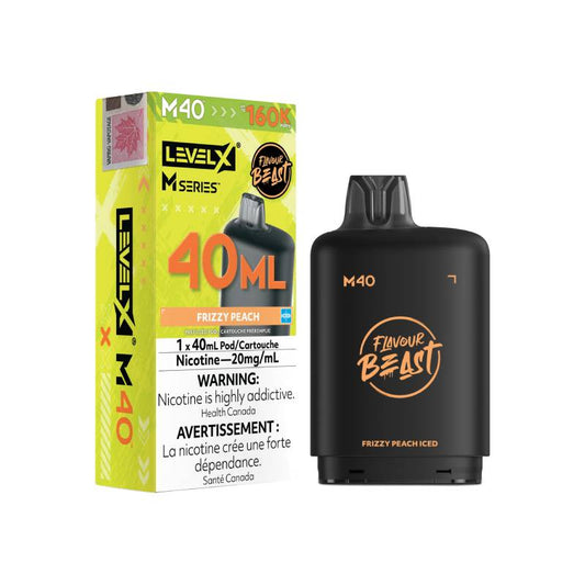 Level X M Series M40 160K Frizzy Peach Iced vape pod with retail packaging