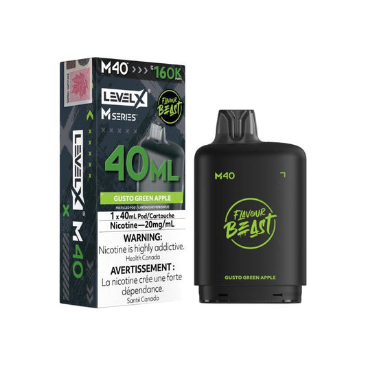 Level X M Series M40 160K Gusto Green Apple vape pod with retail packaging