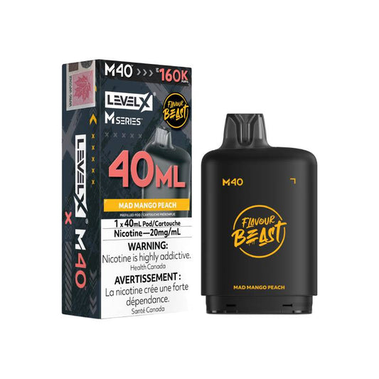 Level X M Series M40 160K Mad Mango Peach vape pod with retail packaging