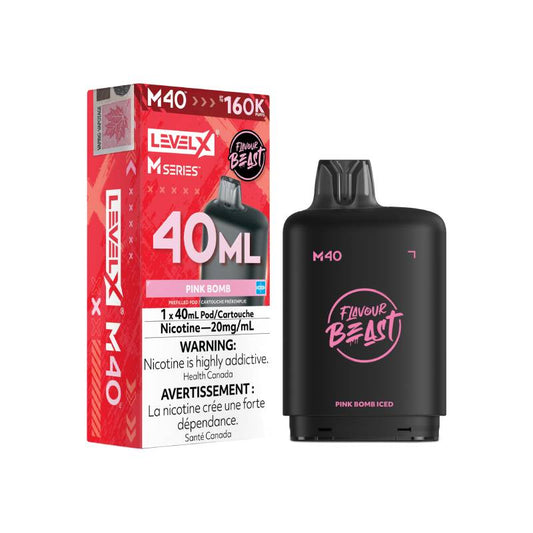 Level X M Series M40 160K Pink Bomb Iced vape pod with retail packaging