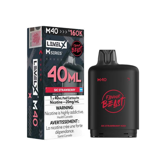 Level X M Series M40 160K Sic Strawberry Iced vape pod with retail packaging