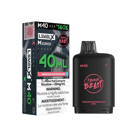Level X M Series M40 160K Weekend Watermelon Iced vape pod with retail packaging