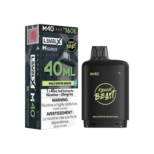 Level X M Series M40 160K Wild White Grape Iced vape pod with retail packaging
