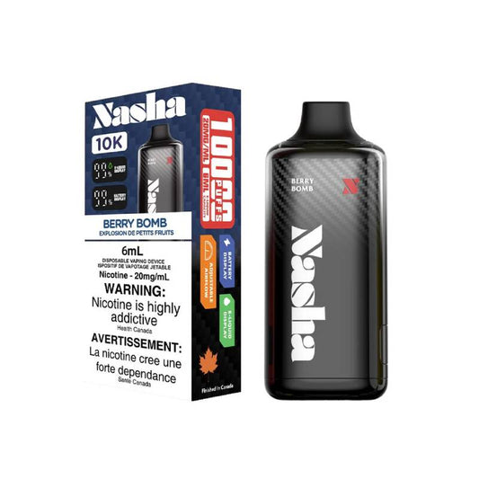 Nasha 10k Berry Bomb disposable vape 20mg Synthetic 50 nic — sweet and juicy mixed berry explosion, up to 10,000 puffs