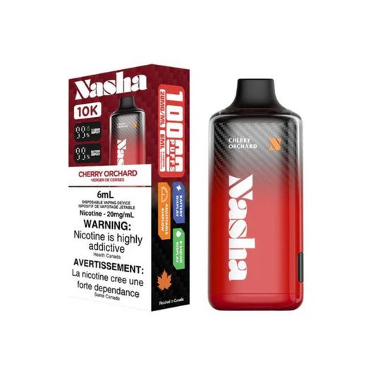 Nasha 10k Cherry Orchard disposable vape 20mg Synthetic 50 nic — rich cherry flavour inspired by fresh orchards, 10,000 puffs