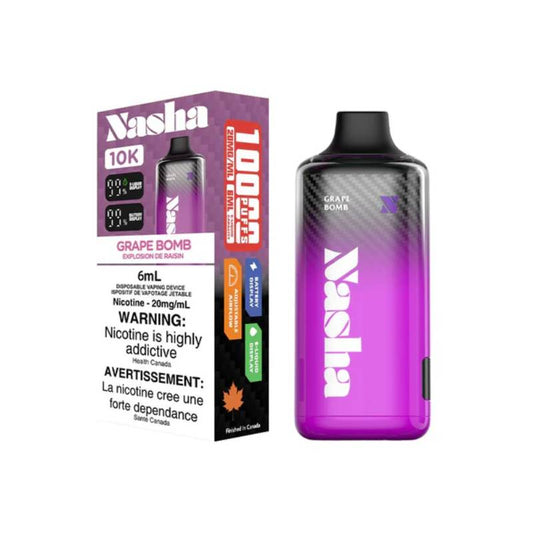 Nasha 10k Grape Bomb disposable vape 20mg Synthetic 50 nic — bold candied grape flavour, long-lasting 10,000 puff vape