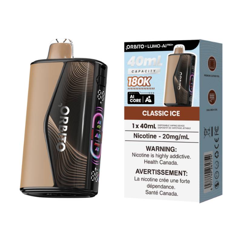 Orbito Lumo AI Pro+ 180K Classic Ice disposable vape with retail packaging