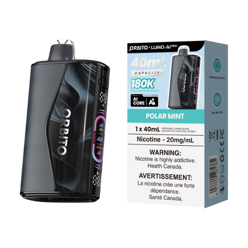 Orbito Lumo AI Pro+ 180K Polar Mint disposable vape with retail packaging