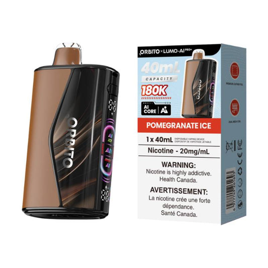 Orbito Lumo AI Pro+ 180K Pomegranate Ice disposable vape with retail packaging