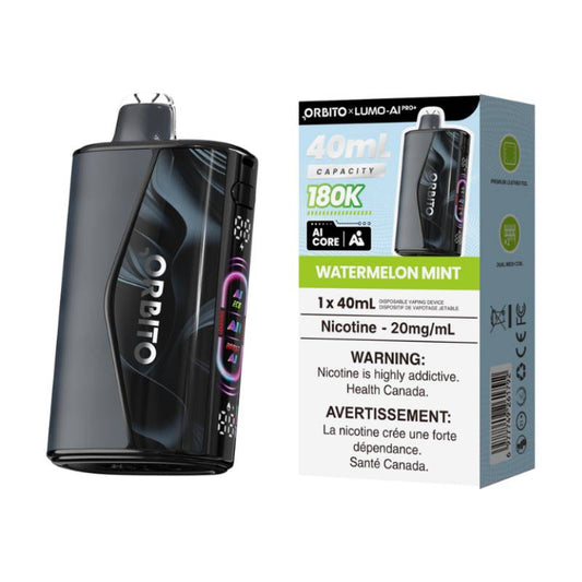 Orbito Lumo AI Pro+ 180K Watermelon Mint disposable vape with retail packaging