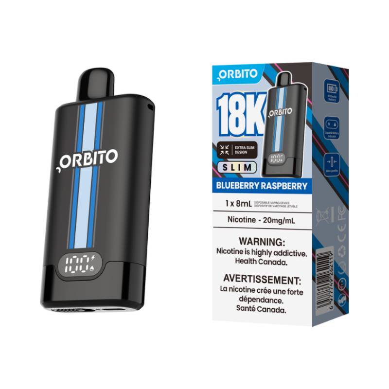 Orbito Slim 18K Blueberry Raspberry disposable vape with retail packaging