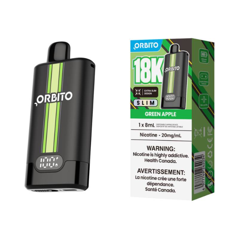 Orbito Slim 18K Green Apple disposable vape with retail packaging
