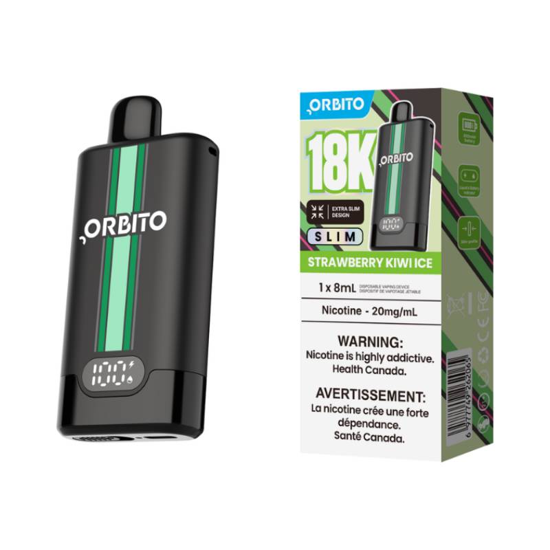 Orbito Slim 18K Strawberry Kiwi Ice disposable vape with retail packaging